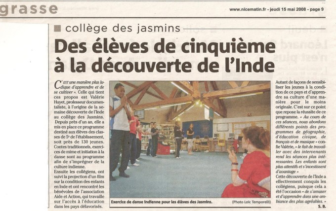 Ateliers' Danses et Contes de l'Inde ' Collège des Jasmins à Grasse.2008
